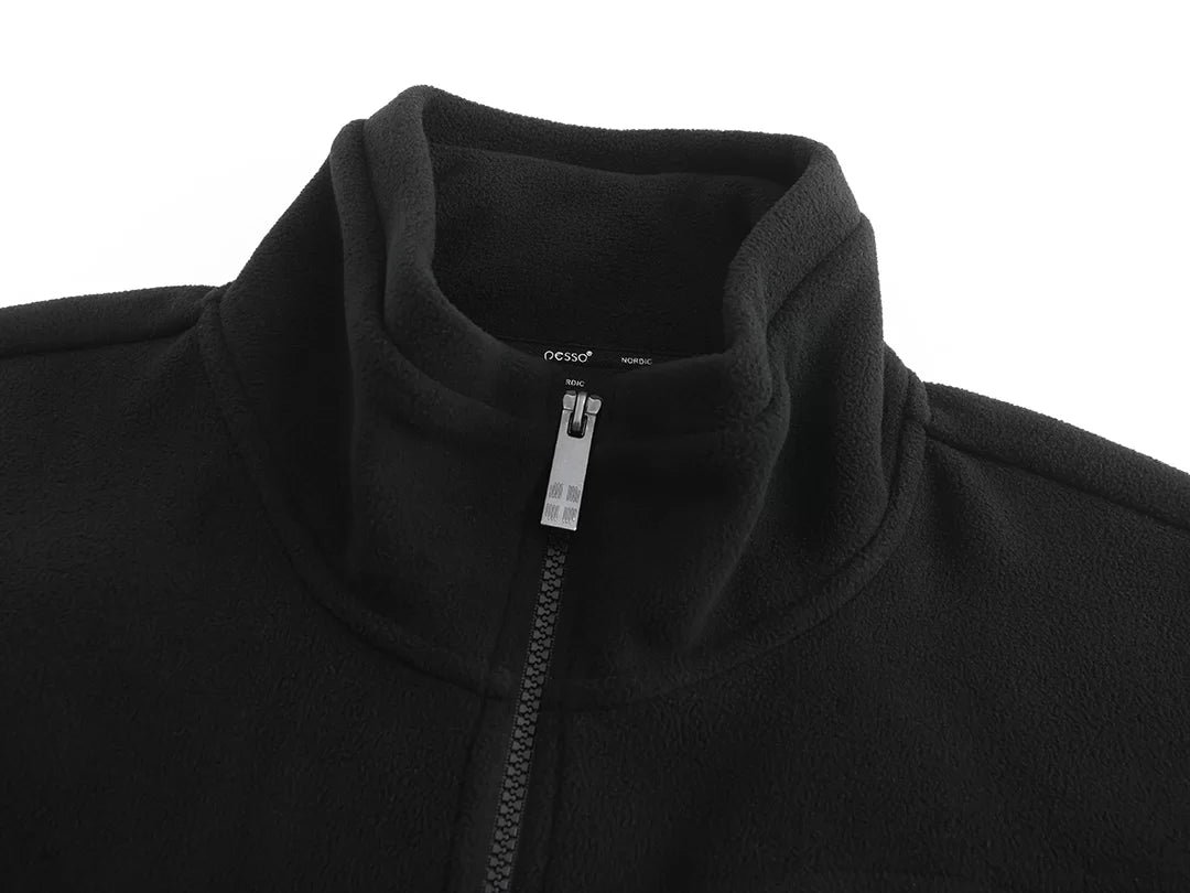 FMJN, ZIP THROUGH FLEECE SWEATER PESSO, BLACK