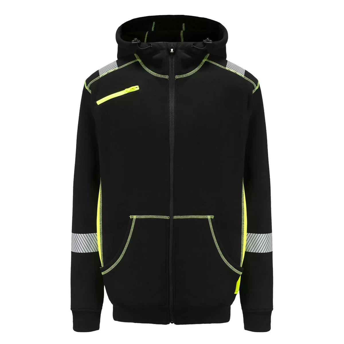 JERSEY_HV, WARM ZIP THROUGH HOODIE PESSO JERSEY, BLACK/YELLOW