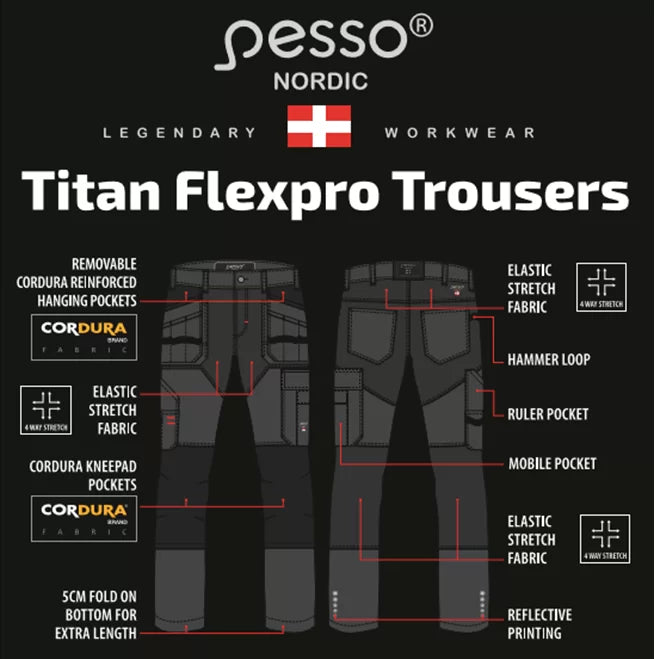 KD125P, WORKWEAR TROUSERS PESSO TITAN FLEXPRO 125, BLACK