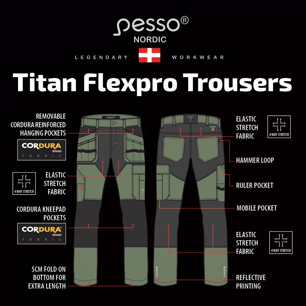 KD125Z, WORKWEAR TROUSERS PESSO TITAN FLEXPRO, GREEN