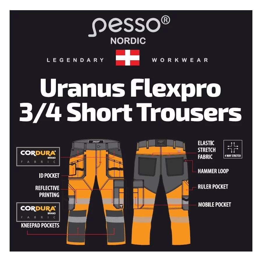 KB135OR, VÊTEMENTS DE TRAVAIL PANTALON COURT 3/4 PESSO URANUS FLEXPRO 135, ORANGE