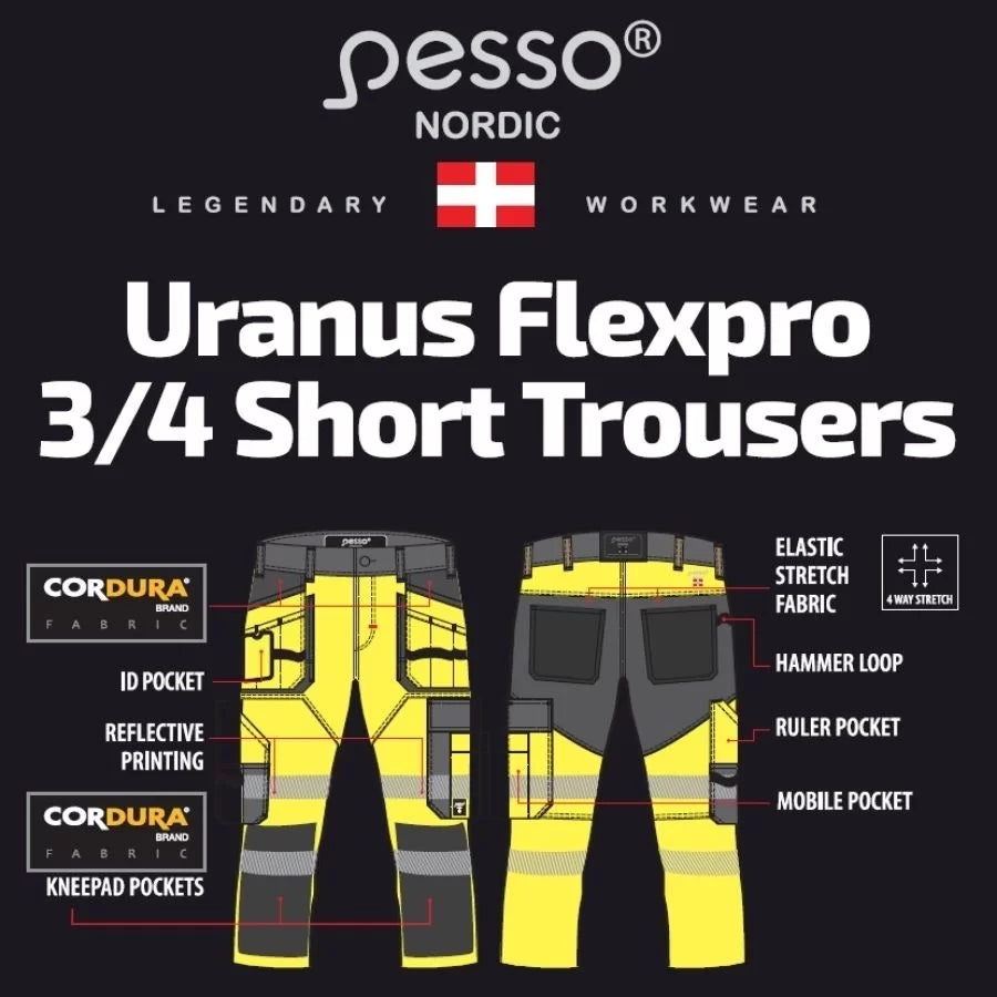 KB135G, WORKWEAR 3/4 SHORT TROUSERS PESSO URANUS FLEXPRO 135, YELLOW